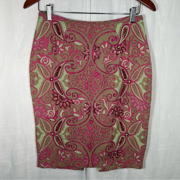 Vintage Tracy Reese Silk and Wool Beaded Sequin Boho Skirt Size 4 - Picture 1 of 7